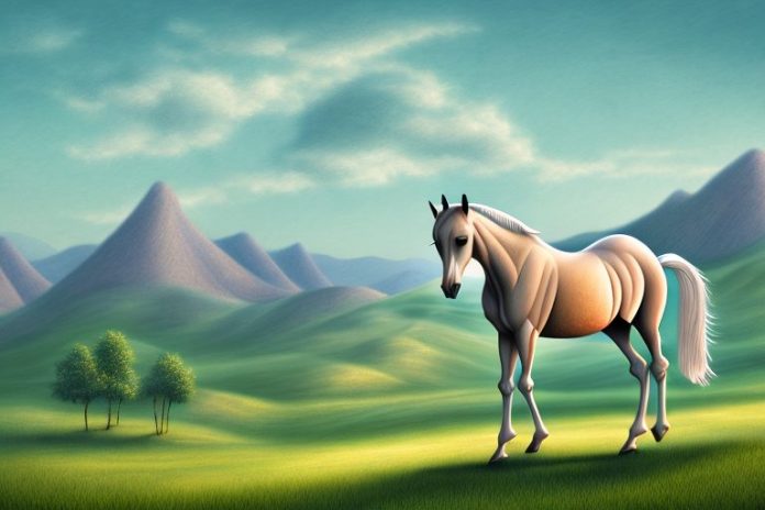 An arabian horse in a rural landscape