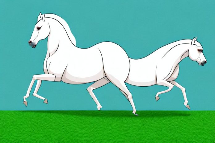An arabian horse galloping through a grassy landscape