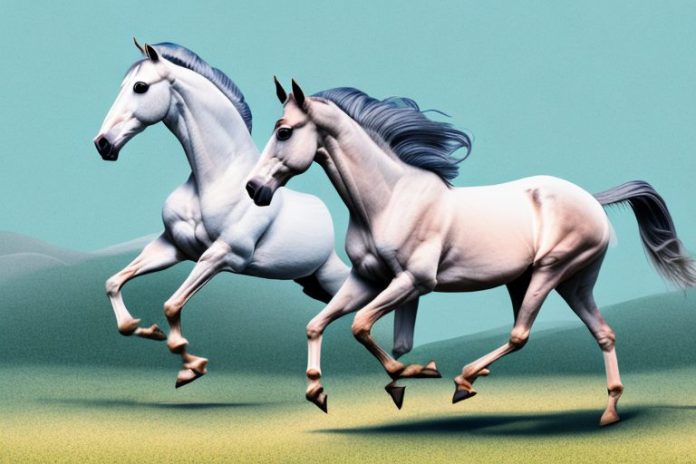 An arabian horse galloping through the countryside near parys