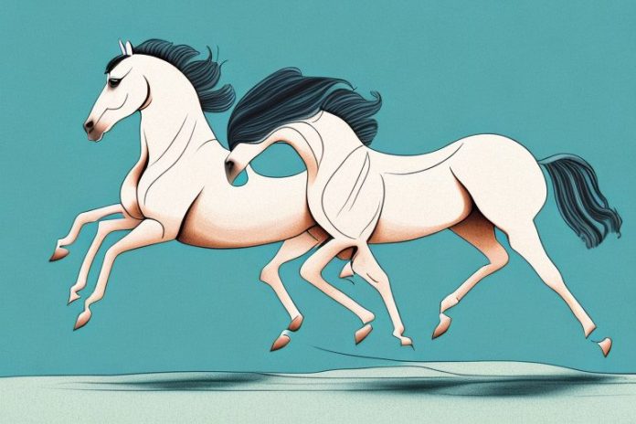 An arabian horse galloping in a rural landscape