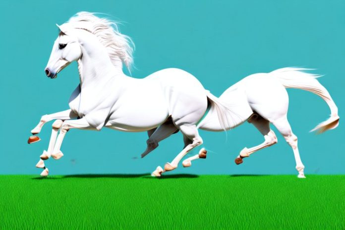 A majestic arabian horse galloping through a grassy field