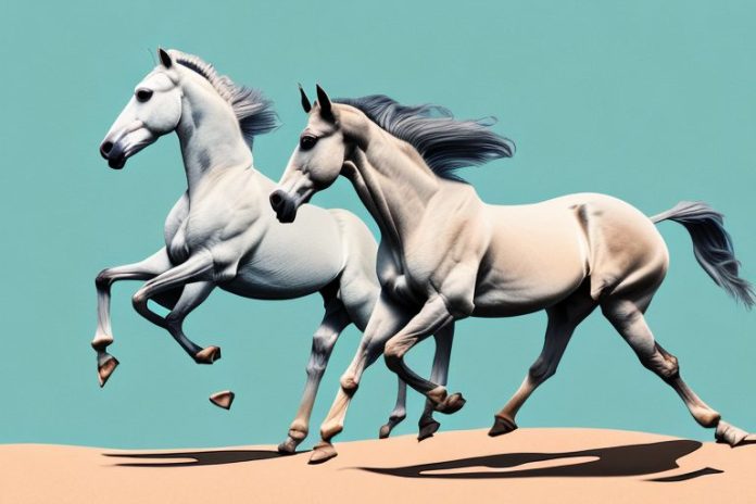 An arabian horse galloping through a desert landscape