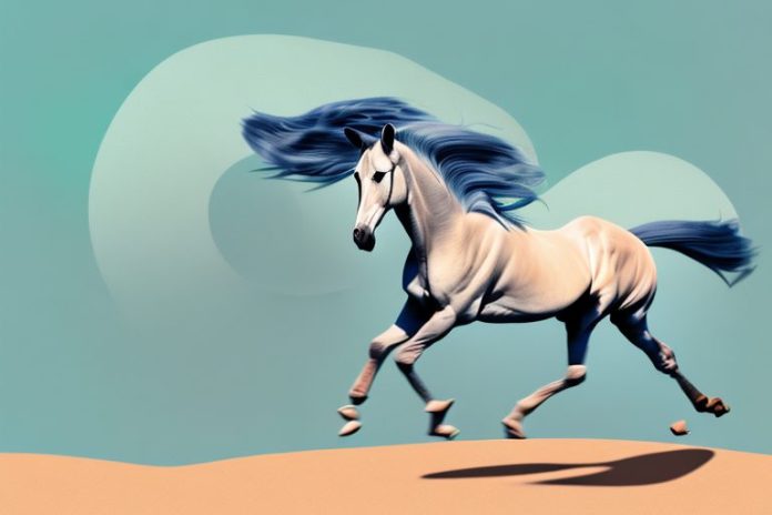 An arabian horse galloping through a desert landscape