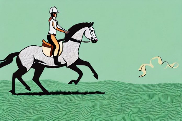 A horse and rider galloping through a grassy landscape in warrenton