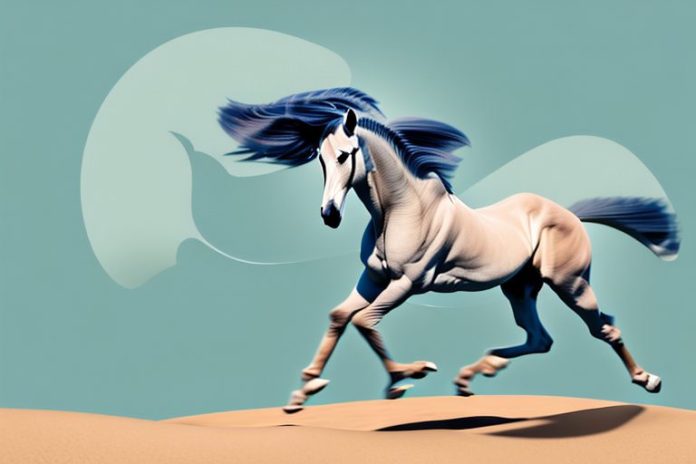 An arabian horse galloping through a desert landscape