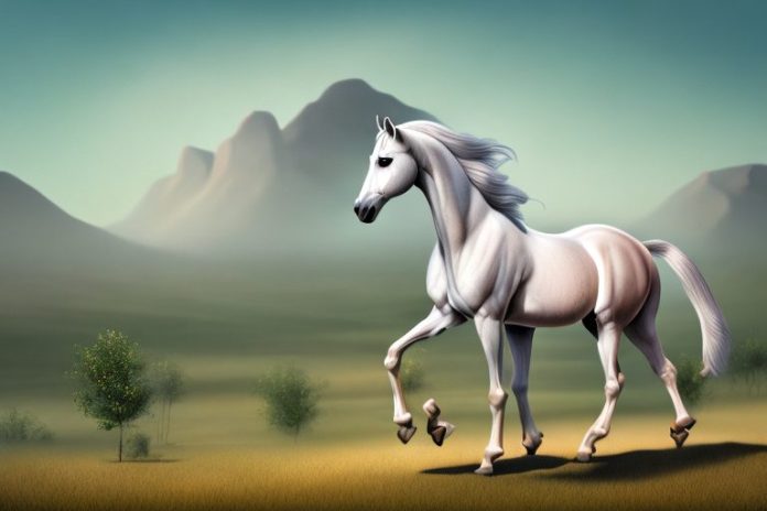 An arabian horse in a rural landscape