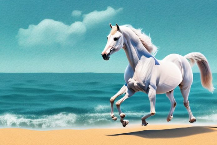 An arabian horse galloping along a beach in mossel bay