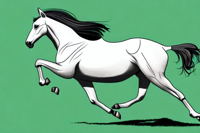 A thoroughbred horse galloping through a grassy landscape in kwa zulu natal