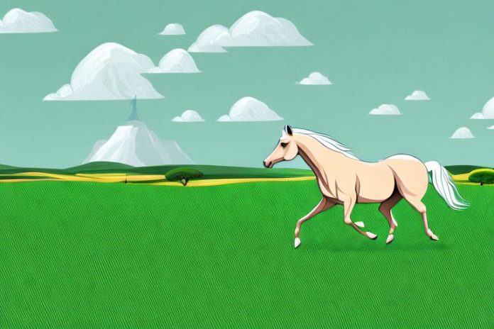 A horse galloping through a grassy landscape in eastern cape