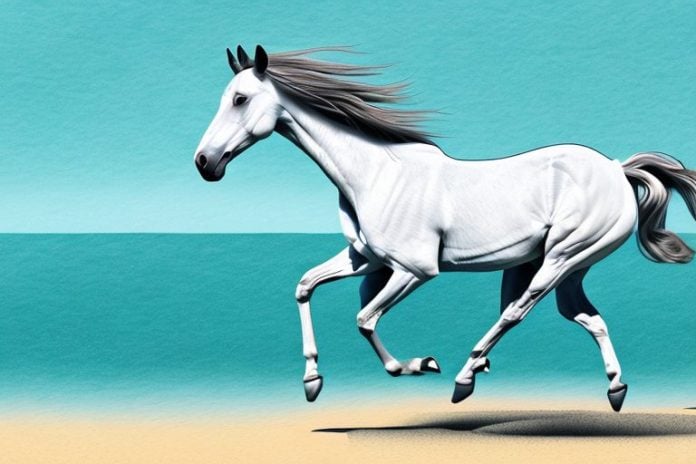 A thoroughbred horse galloping across a beach in port elizabeth