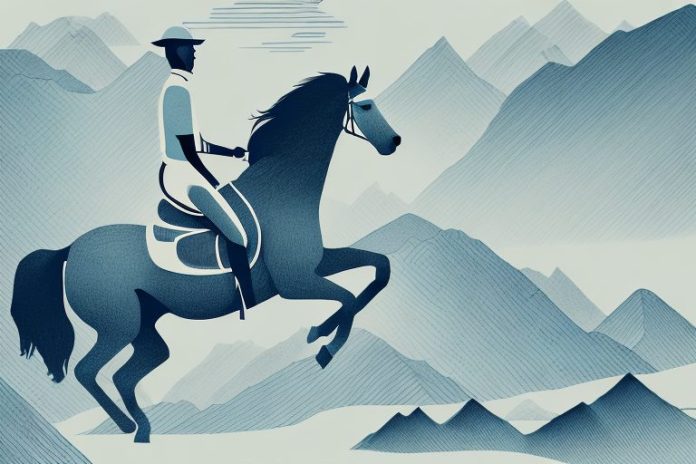 A horse and rider galloping through the stunning landscape of queenstown
