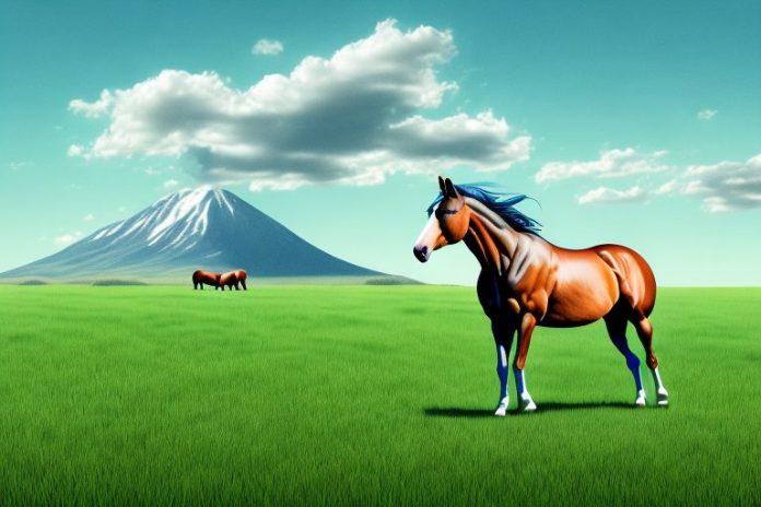 A thoroughbred horse in a field