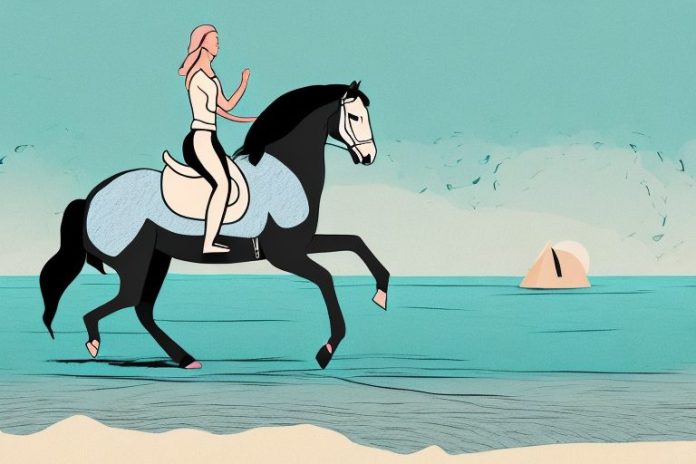 A horse and rider galloping across a beach in port alfred