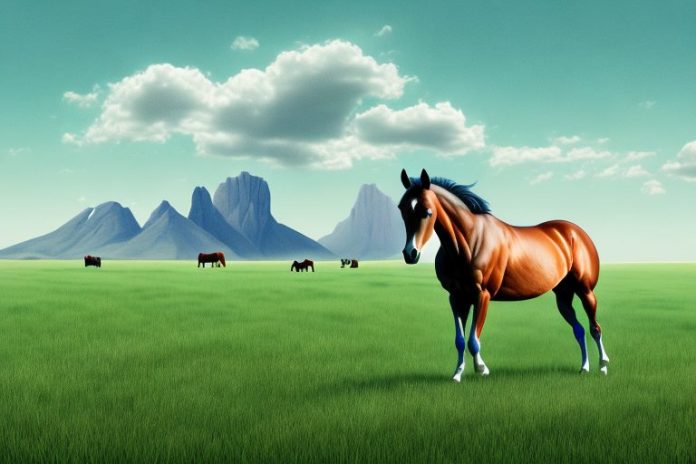 A thoroughbred horse in a field
