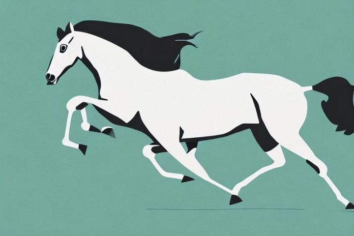 A thoroughbred horse galloping through a virginia landscape