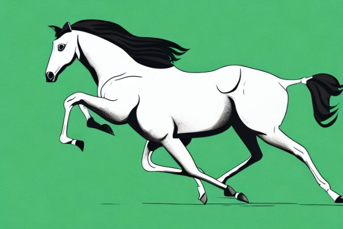 A thoroughbred horse galloping through a grassy landscape in gauteng