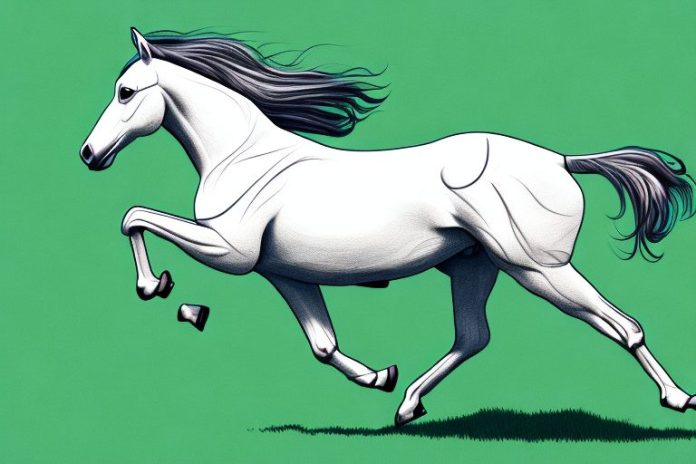 A thoroughbred horse galloping through a grassy field in krugersdorp
