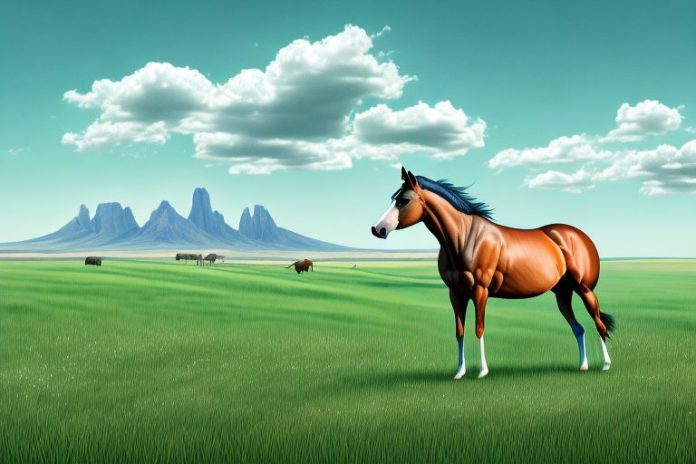 A thoroughbred horse in a field