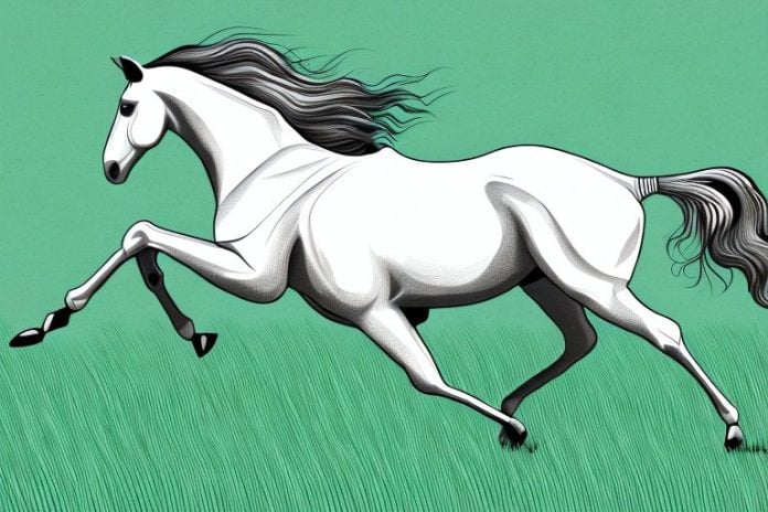A horse galloping through a grassy field in bela-bela