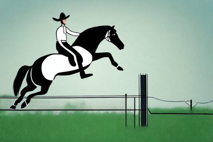 A horse and rider jumping a fence in a field in ermelo