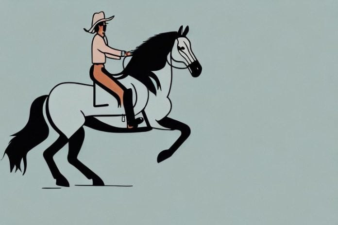 A horse and rider galloping through the kimberley landscape