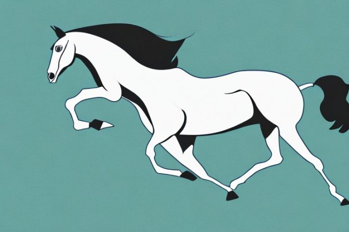 A thoroughbred horse galloping in a field in the north west