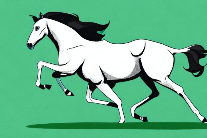 A thoroughbred horse galloping across a grassy plain in mafikeng