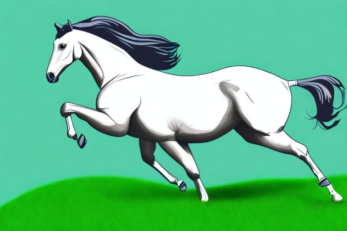 A thoroughbred horse galloping through a grassy field in klerksdorp
