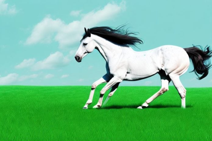 A thoroughbred horse galloping through a grassy field in lichtenburg