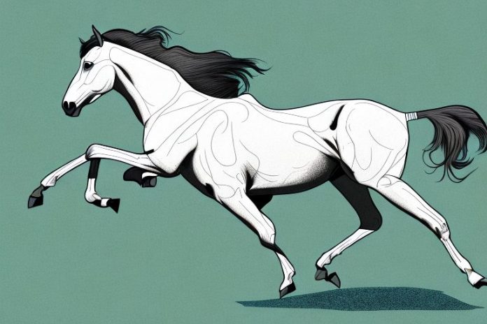 A thoroughbred horse galloping through a rural landscape in worcester