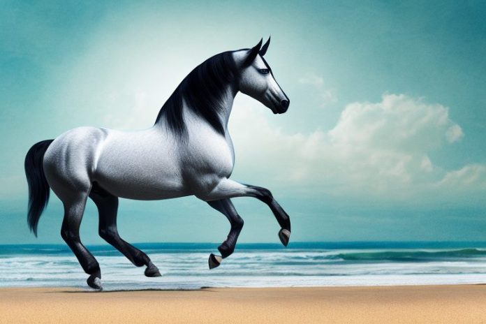 A morgan horse galloping along a beach in amanzimtoti