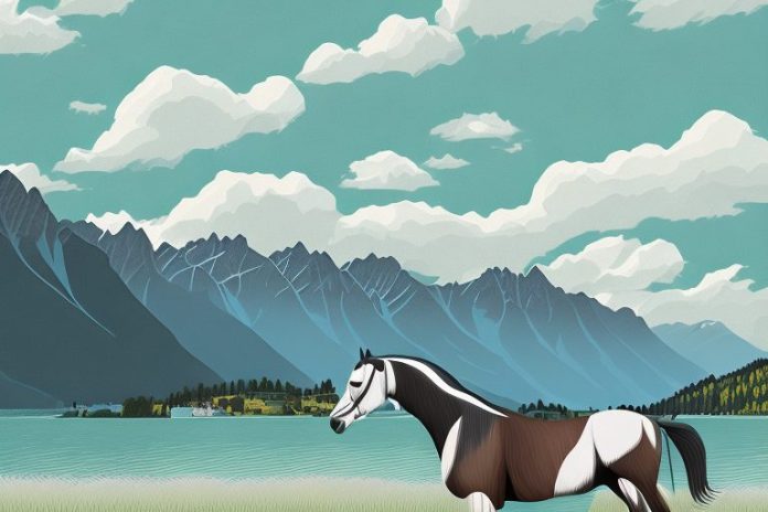 A morgan horse in a scenic landscape of queenstown