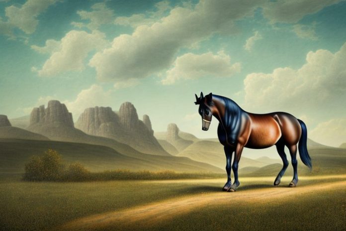 A morgan horse in a rural landscape