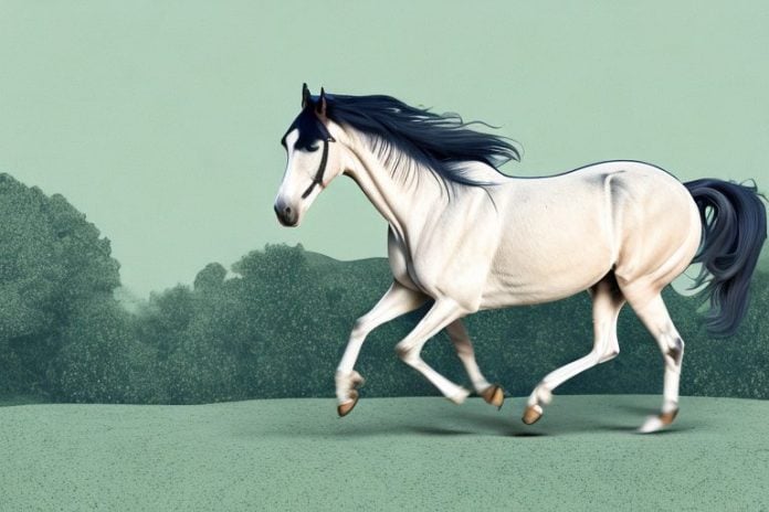 A morgan horse galloping through a rural landscape