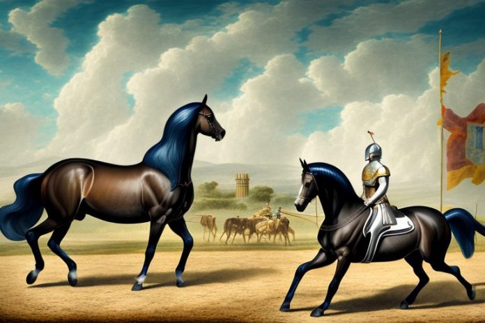 A morgan horse in a riding arena