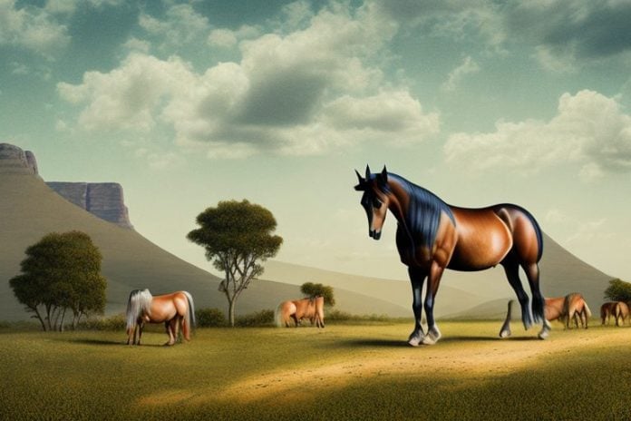 A morgan horse in a rural landscape in mpumalanga