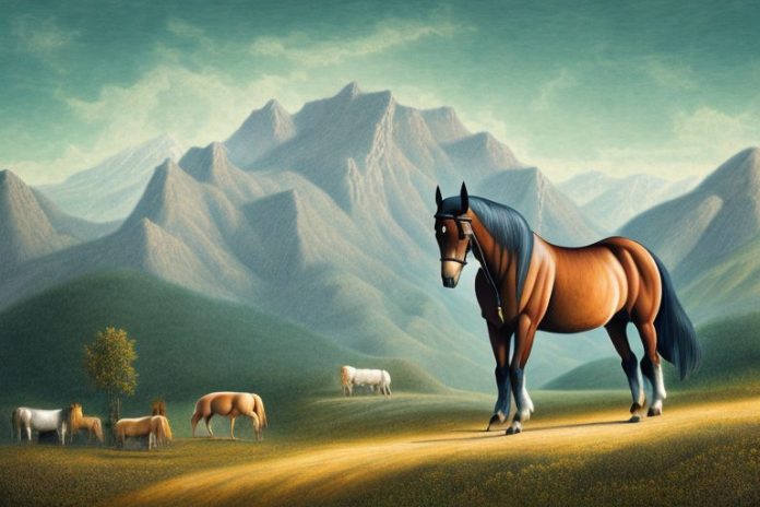 A morgan horse in a rural landscape