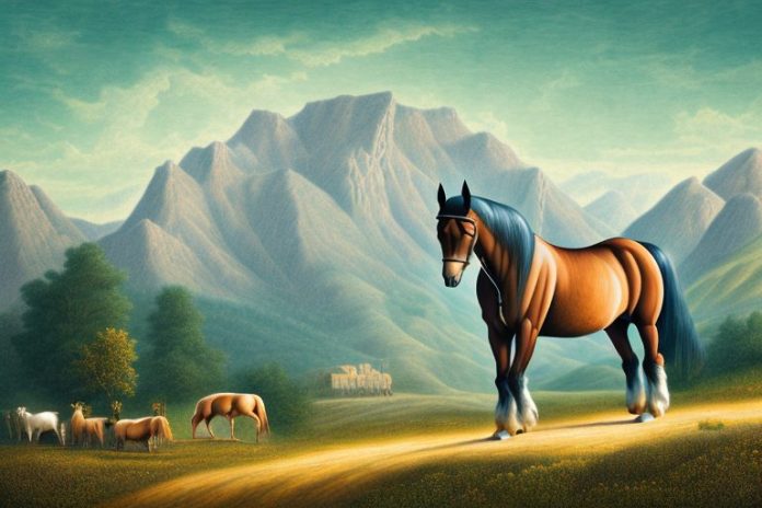 A morgan horse in a rural landscape