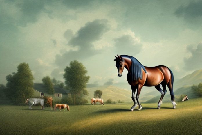 A morgan horse in a rural landscape