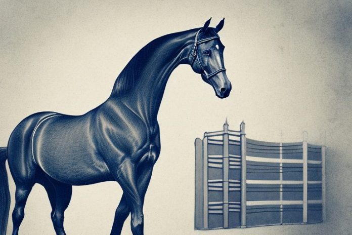 A morgan horse in a riding arena in warrenton