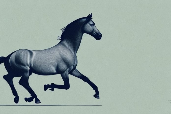 A morgan horse galloping through the countryside of orkney