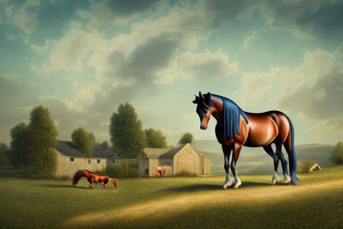A morgan horse in a rural landscape