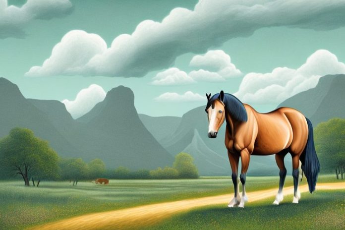 A morgan horse in a scenic landscape near hartbeespoort