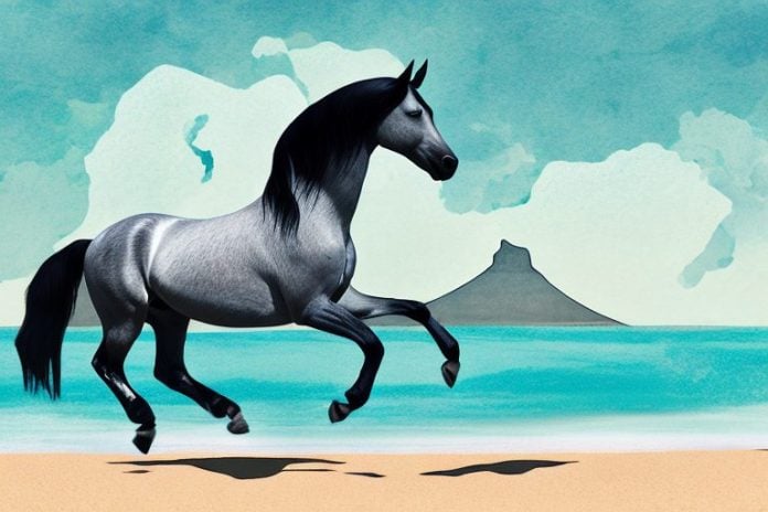 A morgan horse galloping across a beach in cape town