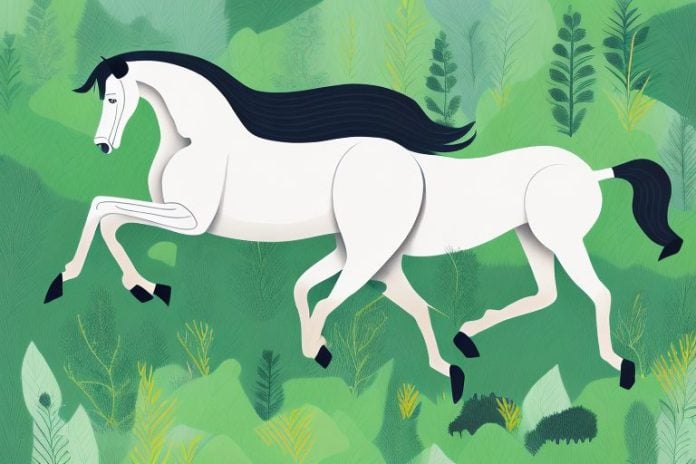 A morgan horse galloping through a lush forest in knysna
