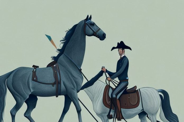 A horse and rider in the kentucky mountain saddle style