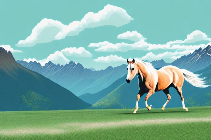 A majestic kentucky mountain saddle horse galloping through a picturesque landscape in queenstown