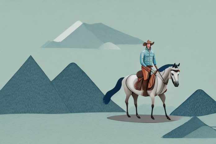 A horse and rider in a mountainous landscape