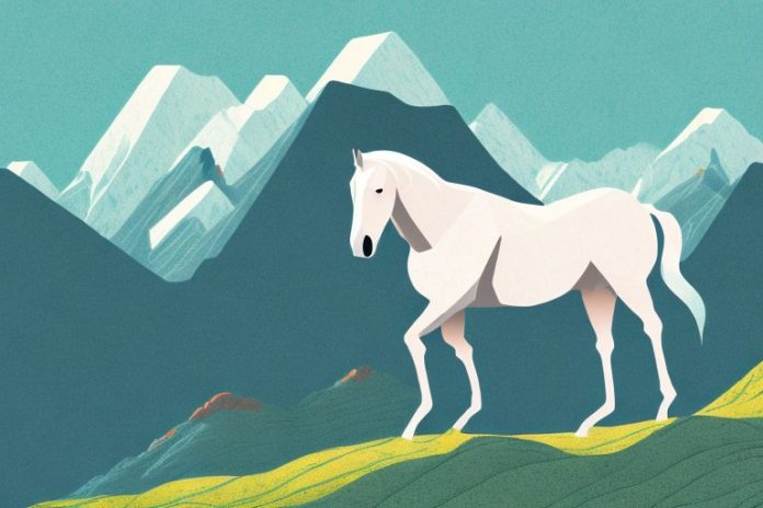 A horse in a mountain landscape