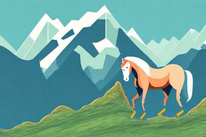 A horse in a mountain landscape